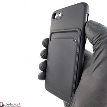 Švelnus silikoninis dėklas su kišenėle - juodas (Apple Iphone 7/8/Se 2020/Se 2022)